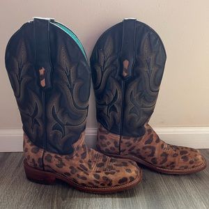 Leopard Print Western Heeled Boots with Black Shaft